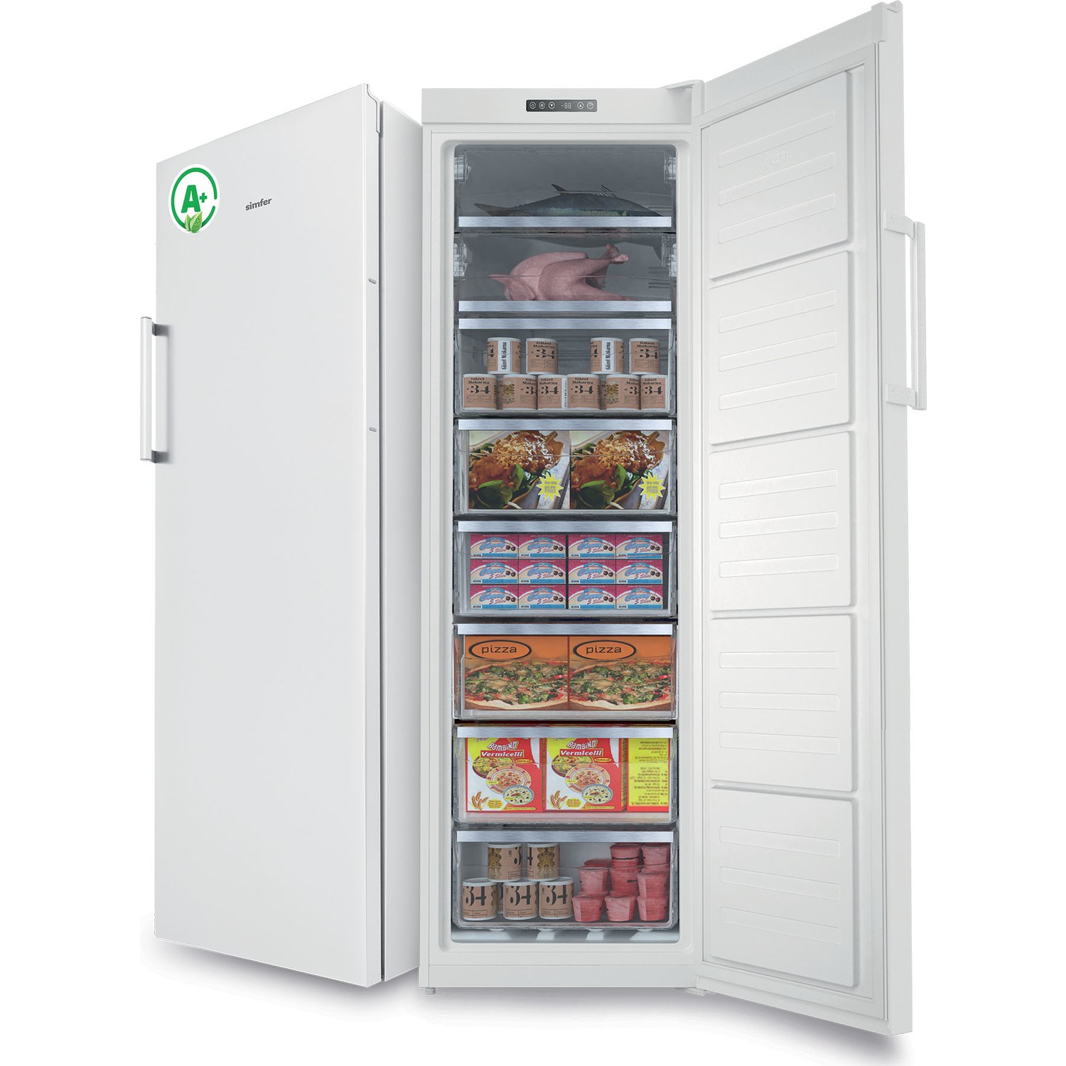 Congélateur Vertical SIMFER FS 8407 ENF A +D Dual Mode ( Réfrigérateur ) NoFrost - 8 TIROIRS - 290 Litres - Blanc