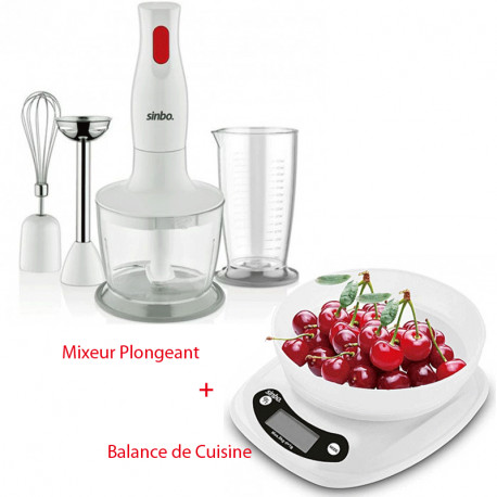Pack SINBO Mixeur Plongeant 3en1 SHB-3147 400W - Blanc + Balance cuisine Sinbo SKS-4524 - blanc