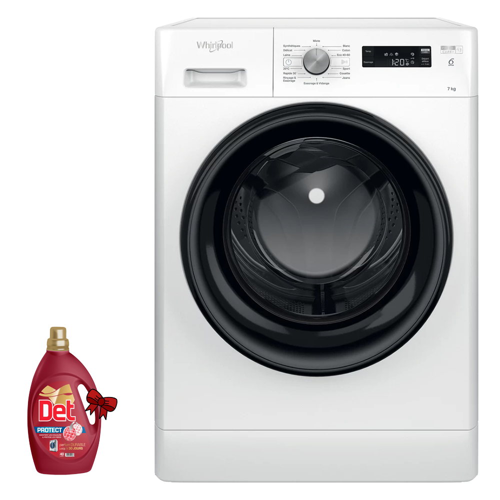 Lave Linge Whirlpool Hublot FFWS 7235 WB NA 7 kg - 1200 Tours/min - 6ème sens - Blanc + Det 4 Kg Offert