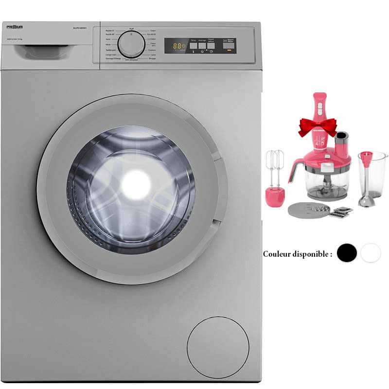 Machine à Laver Premium 8 KG 1400 Silver - ALLP81400.S01 + Mixeur Plongeant HAUSBERG 4 En 1 Gratuit