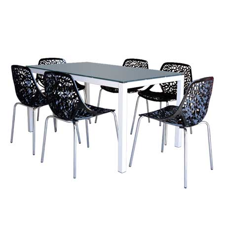 PACK SALLE A MANGER TABLE SERENA TOP EN VERRE + 6 CHAISES CONFORT PACK08V