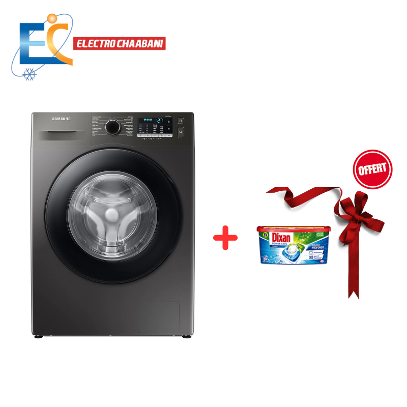 Lave Linge Frontale SAMSUNG WW80TA046AX1MF Eco Bubble 8Kg - Silver + Dixan 3 en 1 pods détergent 15 Capsules Offert