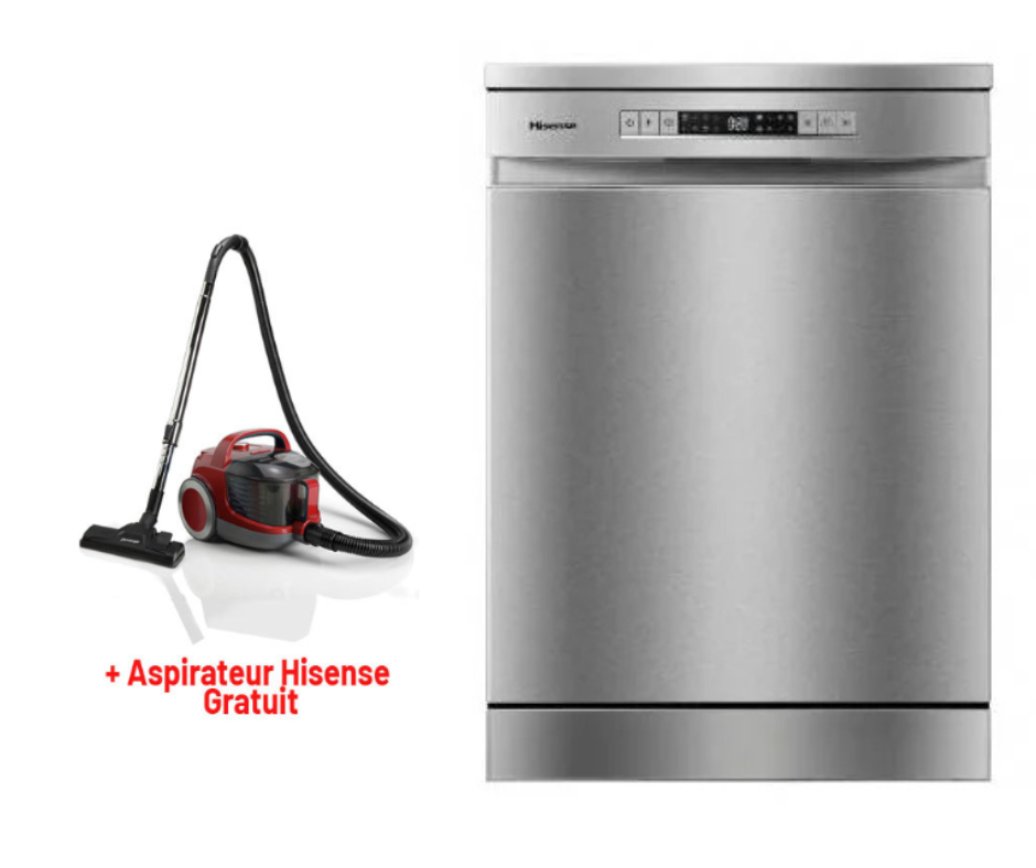 Lave Vaisselle HISENSE 13 Couverts HS622E91X - Inox + Aspirateur Hisense Gratuit
