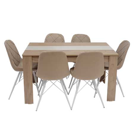 PACK SALLE A MANGER FLORA +6 CHAISES RIVERA NOISETTE PACK56DV/MRC-BC