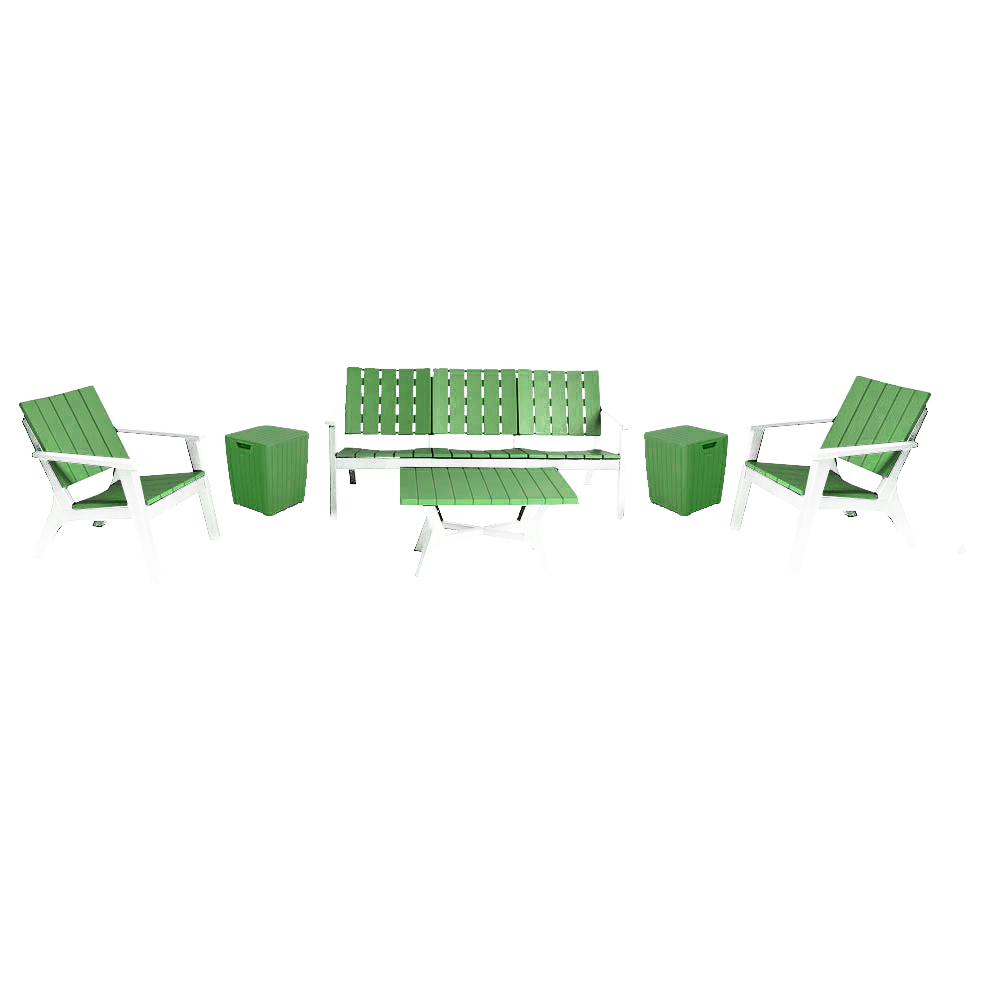 Salon Central Park SOTUFAB 7 Places Bois Dont 2 Tabouret Coffre - CHS420-0056 - Blanc / Olive