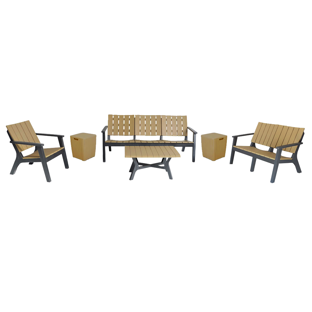 Salon Central Park SOTUFAB 7 Places Bois Dont 2 Tabouret Coffre - CHS420-1067 - Noir / Brun