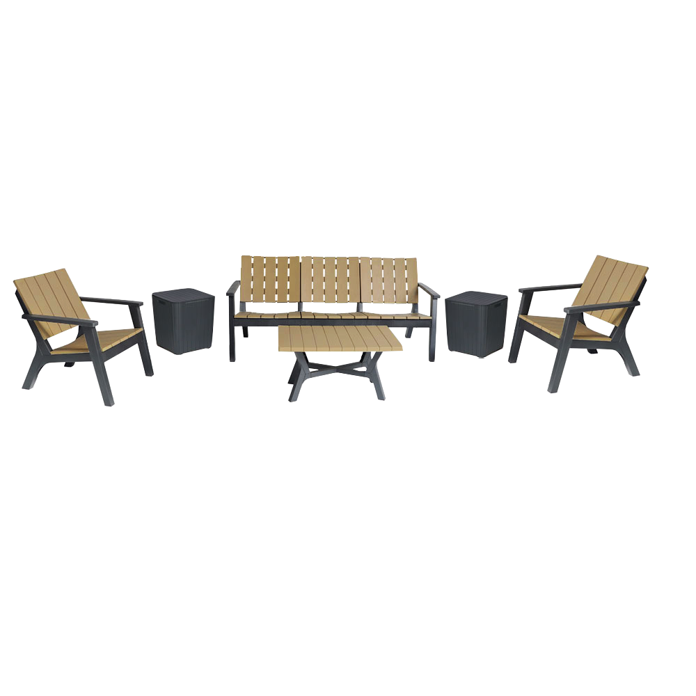 Salon Central Park SOTUFAB 7 Places Bois Dont 2 Tabouret Coffre - CHS420-1067 - Noir / Brun
