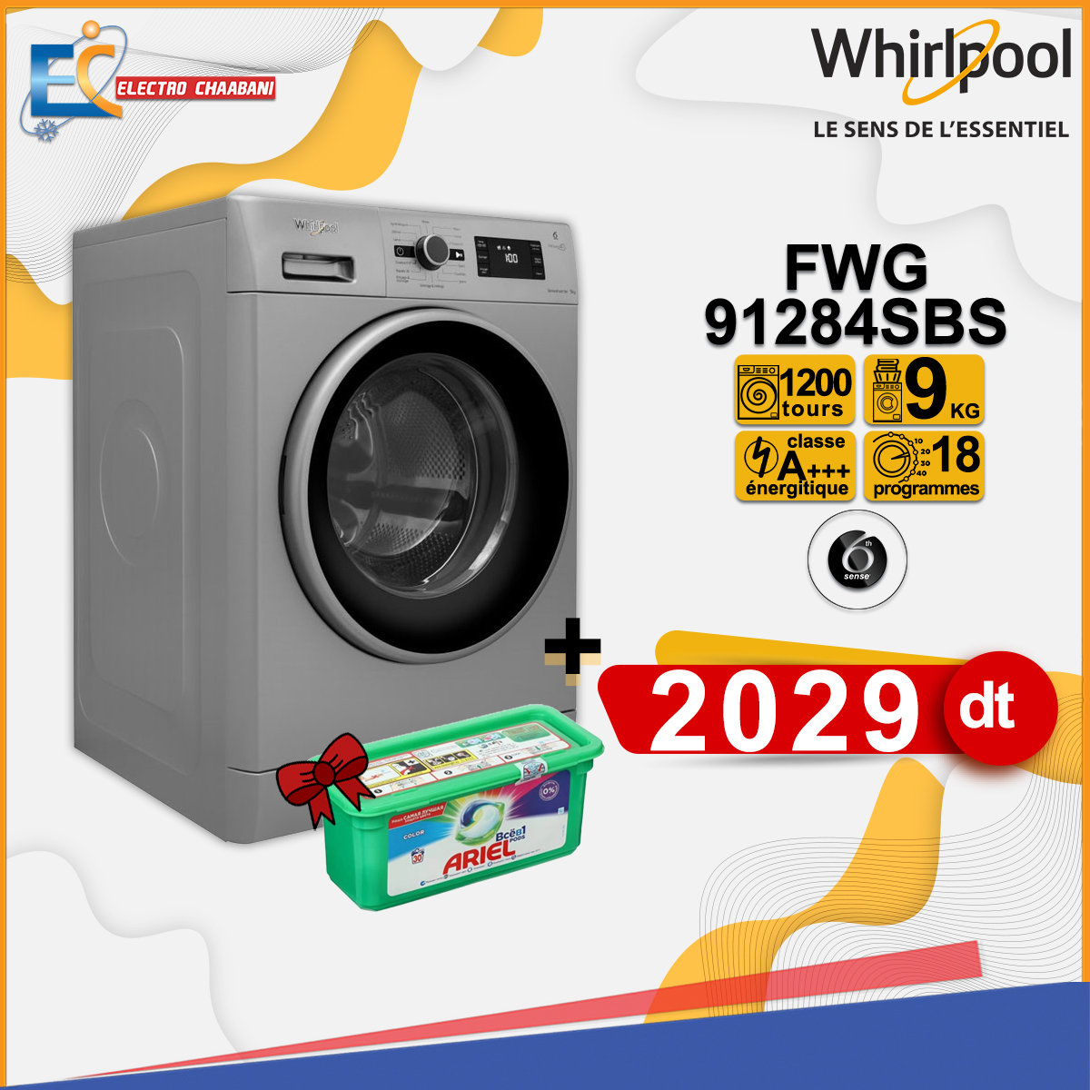 Lave linge Frontale WHIRLPOOL 9kg Silver - FWG91284SBS