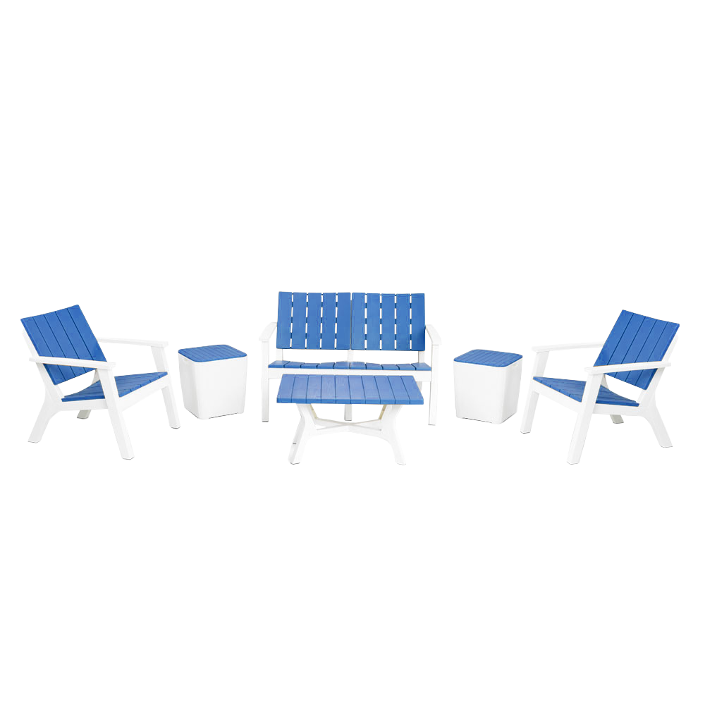 SALON CENTRAL PARK SOTUFAB 6 PLACES BOIS DONT 2TABOURETS COFFRES - CHS320-00311 - BLANC / BLEU