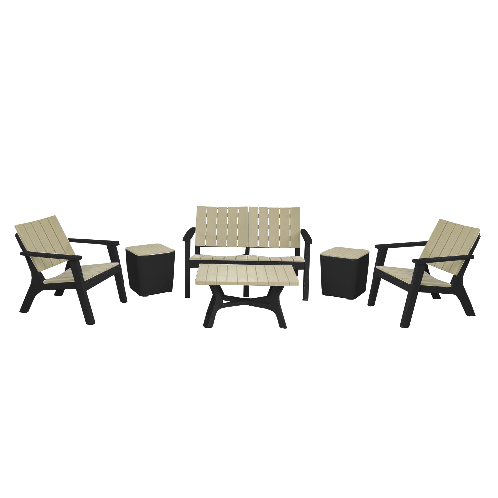 Salon De Jardin Central Park SOTUFAB 4 Places  Bois + 2 Tabourets Coffres - CHS320-1015 - Noir / Grege