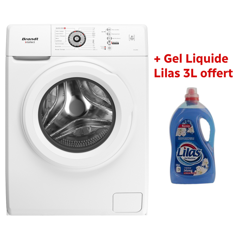 Lave Linge Frontale Brandt Hublot BAL62WW - 6Kg - Blanc + Gel Liquide Lilas 3L Offert