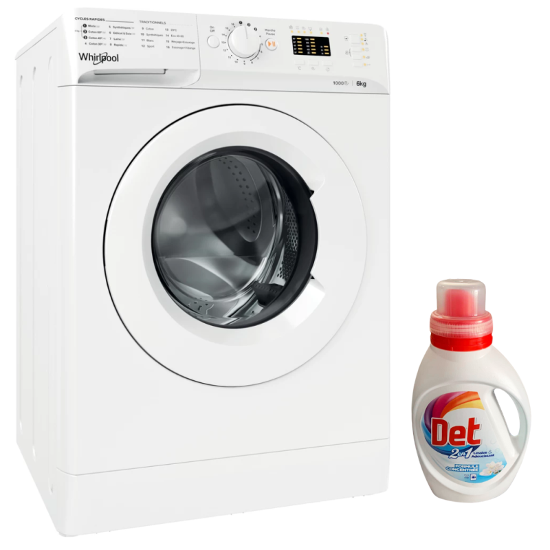 Lave Linge Whirlpool Hublot, 6 kg, 1000 Tours/min - 6ème sens - Blanc - WMTA 6101 NA