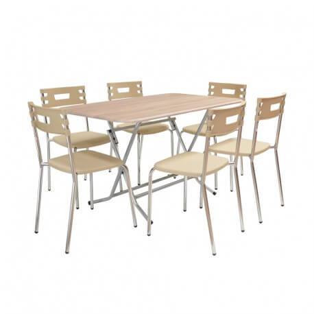 Pack table SOTUFAB 146 X 94 PVC Chene Brut + 6 Chaises CITY grege - PACK23CB