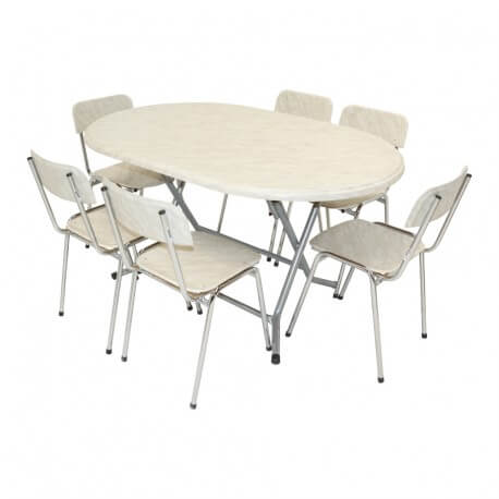 Pack table SOTUFAB 146 X 94 cm werzalit + 6 Chaises haway marbre - PACK71MB