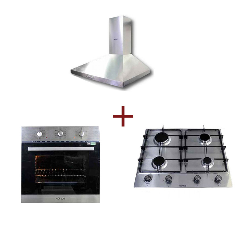 Pack KORUS Four Encastrable + Hotte Pyramidale + Plaque De Cuisson - Inox