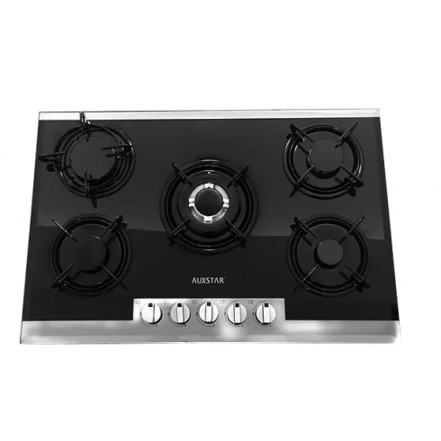 Plaque Encastrable AUXSTAR AUX-800V - 5 Feux Vitre Émaillé  - Noir & Argent