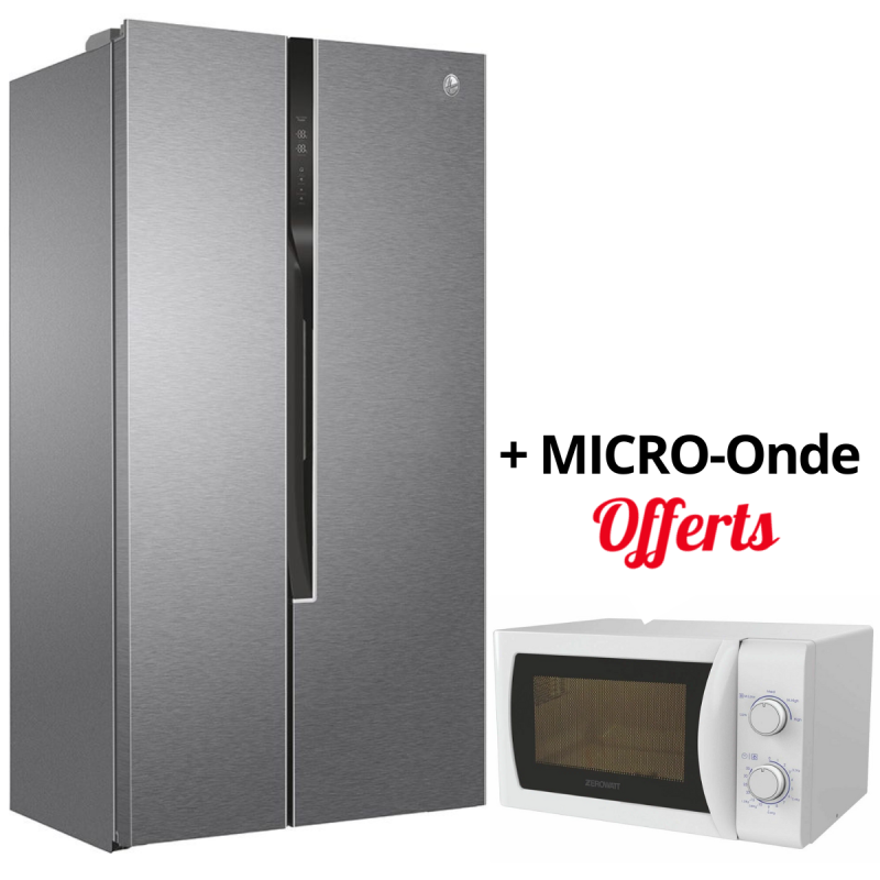 Réfrigérateur Side By Side HOOVER HHSWD918F1XK 500L NoFrost + Micro-onde