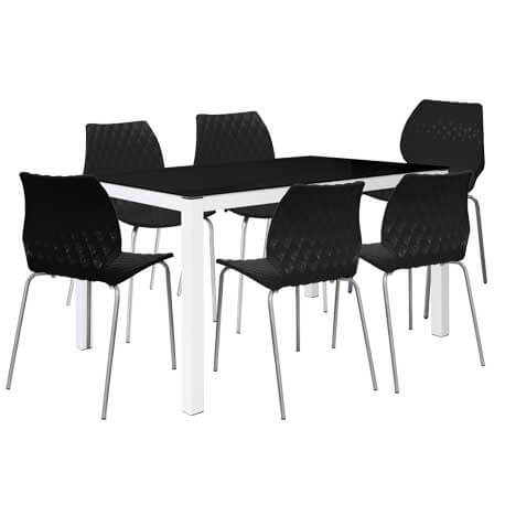 Pack Salle a Manger SOTUFAB Table SERENA Top en Verre Noir 120 X 80cm + 6 Chaises Pince Noir - PACK14V-BC