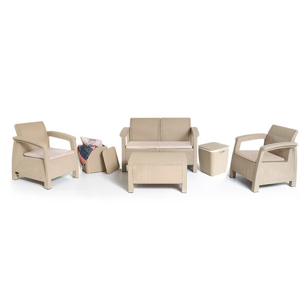 SALON SOTUFAB CARTHAGE 6 PLACES DONT 2 TABOURET COFFRE MULTIUSAGES - CHS055-15 - GREGE