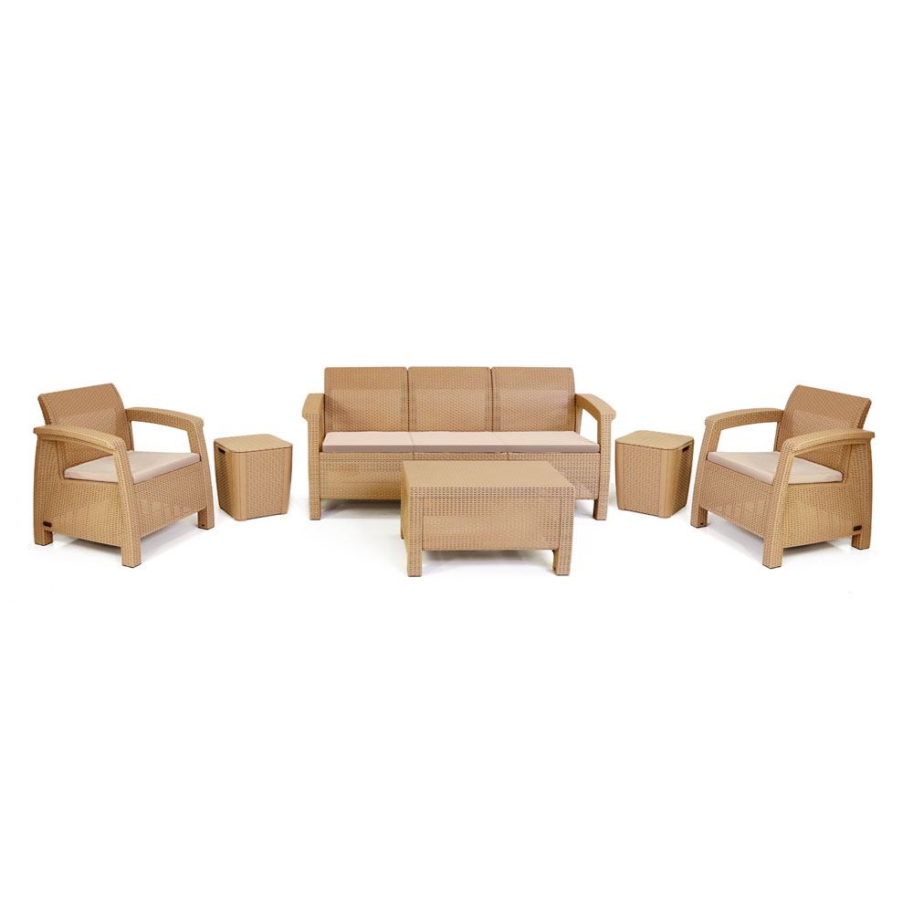 Salon De Jardin Carthage SOTUFAB 7 Places Dont 2 Tabouret Coffres - CHS054-67 - Brun