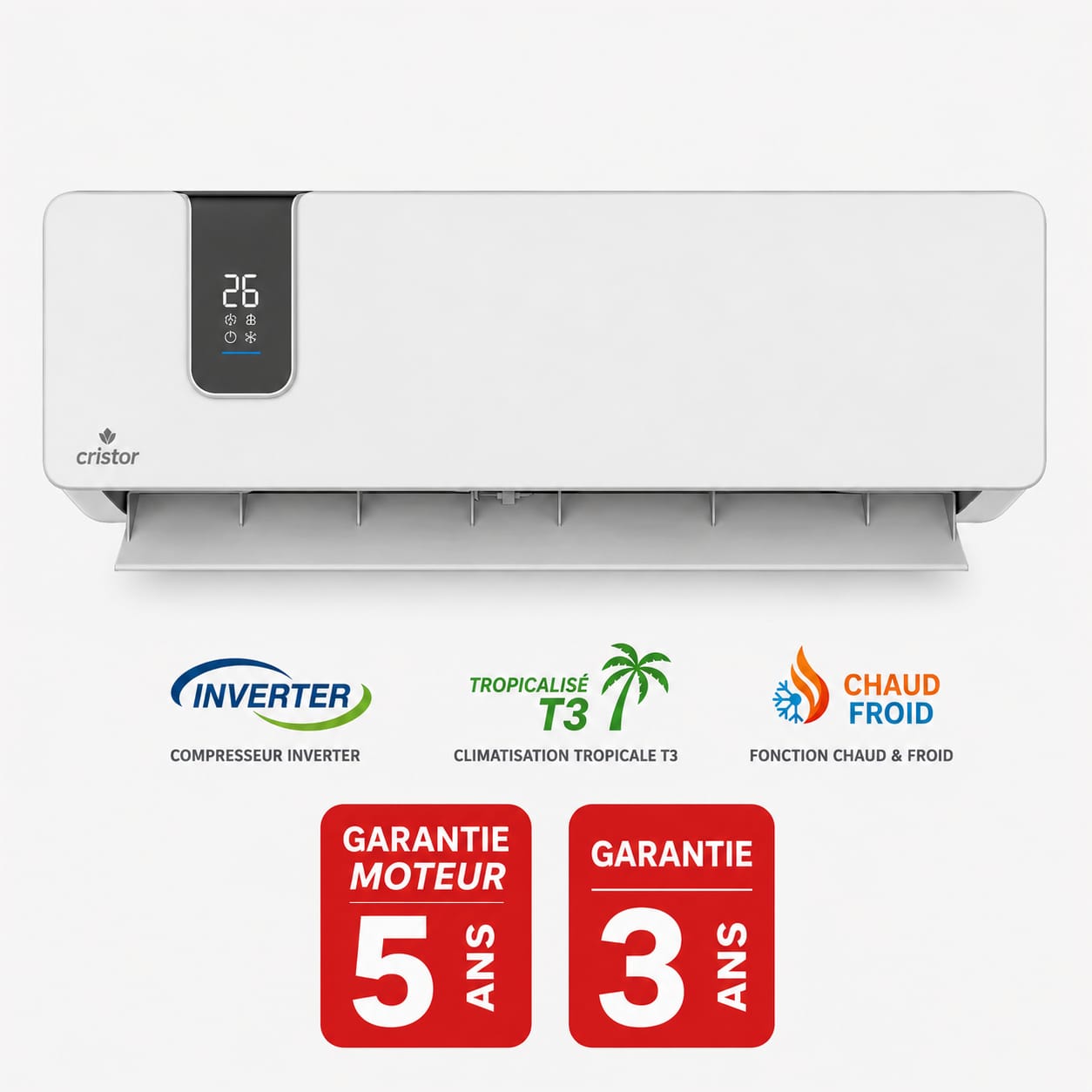 CLIMATISEUR CRISTOR ESKIM  KS09-ES14IT3 9000BTU INVERTER - TROPICALISÉ T3 - Chaud Froid