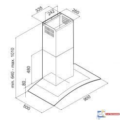 HOTTE DÉCORATIVE FOCUS LINE 90CM TACTILE INOX + VITRE SMART.9070