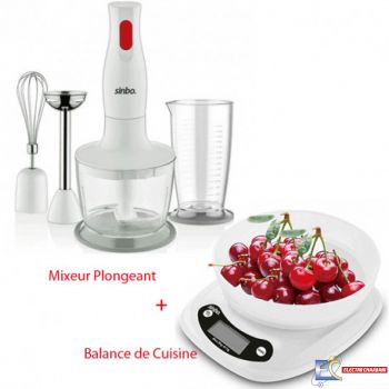 Pack SINBO Mixeur Plongeant 3en1 SHB-3147 400W - Blanc + Balance cuisine Sinbo SKS-4524 - blanc