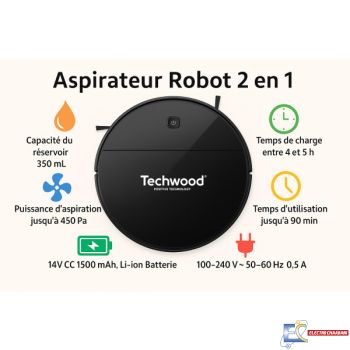Aspirateur TECHWOOD Robot 2 en 1 NOIR