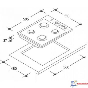 PLAQUE DE CUISSON CANDY 4 FEUX CLG64SGX / CHG6LX INOX