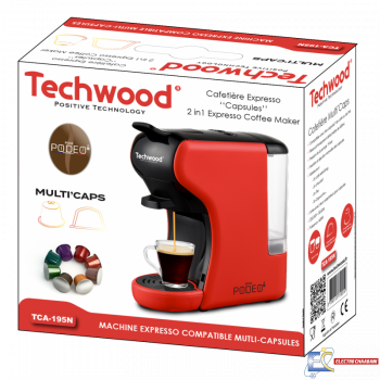 Machine à Café Expresso 2 en 1 TECHWOOD NESPRESSO & DOLCE GUSTO TCA-195N 1450W - Rouge