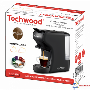 Machine à Café TECHWOOD TCA-196N Expresso 2 EN 1 Nespresso & Dusto Gusto Noir