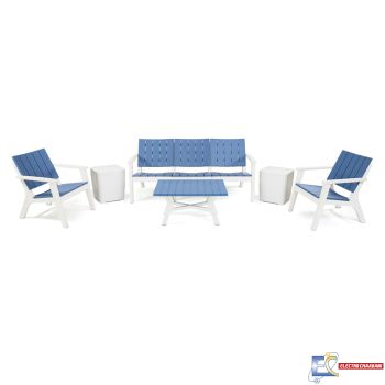 Salon Central Park SOTUFAB 7 Places Bois Dont 2 Tabouret Coffre - CHS420-00311 - Blanc / Bleu