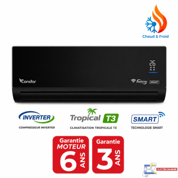 Climatiseur Condor CS12-AL84ST3BM 12000 BTU Alpha Super Tropical Inverter Smart Tropicalise T3 - Chaud/Froid - Noir