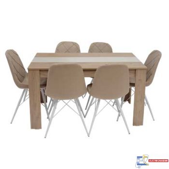 PACK SALLE A MANGER FLORA +6 CHAISES RIVERA NOISETTE PACK56DV/MRC-BC