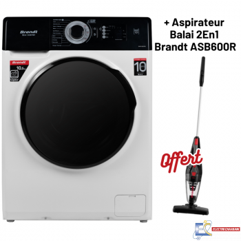 Lave linge Frontale Brandt BAM104QVWBL  10.5 ,KG - 1400 trs - Vapeur + Aspirateur Balai 2En1 Brandt ASB600R Offert