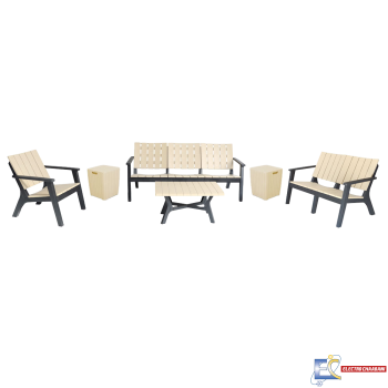 Salon De Jardin Central Park SOTUFAB 8 Places Bois Dont 2 Tabourets Coffres - CHS520-1015 - Noir / Grege