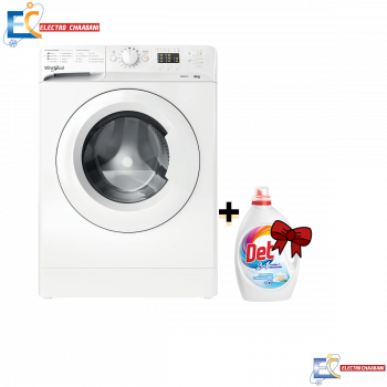 Lave Linge Whirlpool Hublot, 6 kg, 1000 Tours/min - 6ème sens - Blanc - WMTA 6101 NA + Gel Machine Det 2.5L