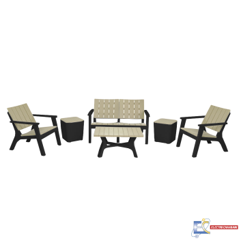 Salon De Jardin Central Park SOTUFAB 4 Places  Bois + 2 Tabourets Coffres - CHS320-1015 - Noir / Grege