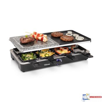 Appareil à raclette et Pierre à Cuire TRISTAR RA-2723 - Adapté pour 8 Personnes - Surface Grill réversible - 1400 W - Noir