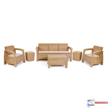 Salon De Jardin Carthage SOTUFAB 7 Places Dont 2 Tabouret Coffres - CHS054-67 - Brun