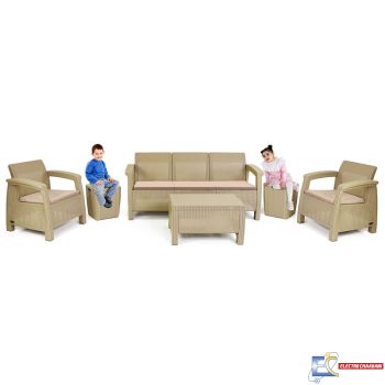 Salon De Jardin Carthage SOTUFAB 7 Places Dont 2 Tabouret Coffres - CHS054-15 - Grège