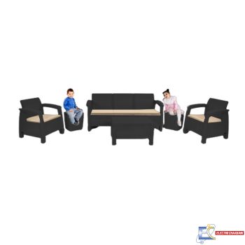 Salon De Jardin Carthage SOTUFAB 7 Places Dont 2 tabouret Coffres - CHS054-10 - Noir