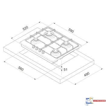 Plaque de Cuisson FOCUS F.408X 4 Feux 60 cm Inox