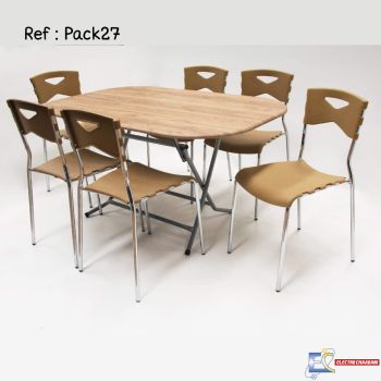 Pack table SOTUFAB 146 X 94 PVC Noyer + 6 Chaises MIMI Noyer - PACK27NY
