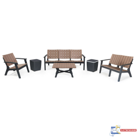 Salon De Jardin Central Park SOTUFAB 8 Places Bois Dont 2 Tabourets Coffres - CHS520-1015 - Noir / Grege