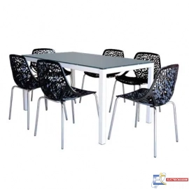 Pack Salle a Manger SOTUFAB SERENA 150 x 90 cm + 6 Chaises Confort Noir - PACK07VNR-BC