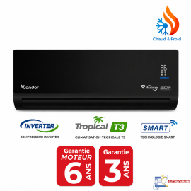 Climatiseur Condor CS12-AL84ST3BM 12000 BTU Alpha Super Tropical Inverter Smart Tropicalise T3 - Chaud/Froid - Noir