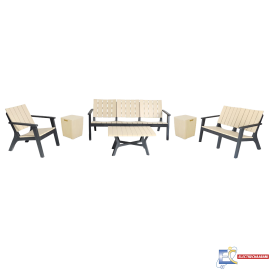 Salon De Jardin Central Park SOTUFAB 8 Places Bois Dont 2 Tabourets Coffres - CHS520-1015 - Noir / Grege