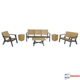 Salon Central Park SOTUFAB 7 Places Bois Dont 2 Tabouret Coffre - CHS420-1067 - Noir / Brun