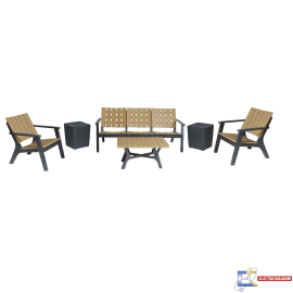 Salon Central Park SOTUFAB 7 Places Bois Dont 2 Tabouret Coffre - CHS420-1067 - Noir / Brun